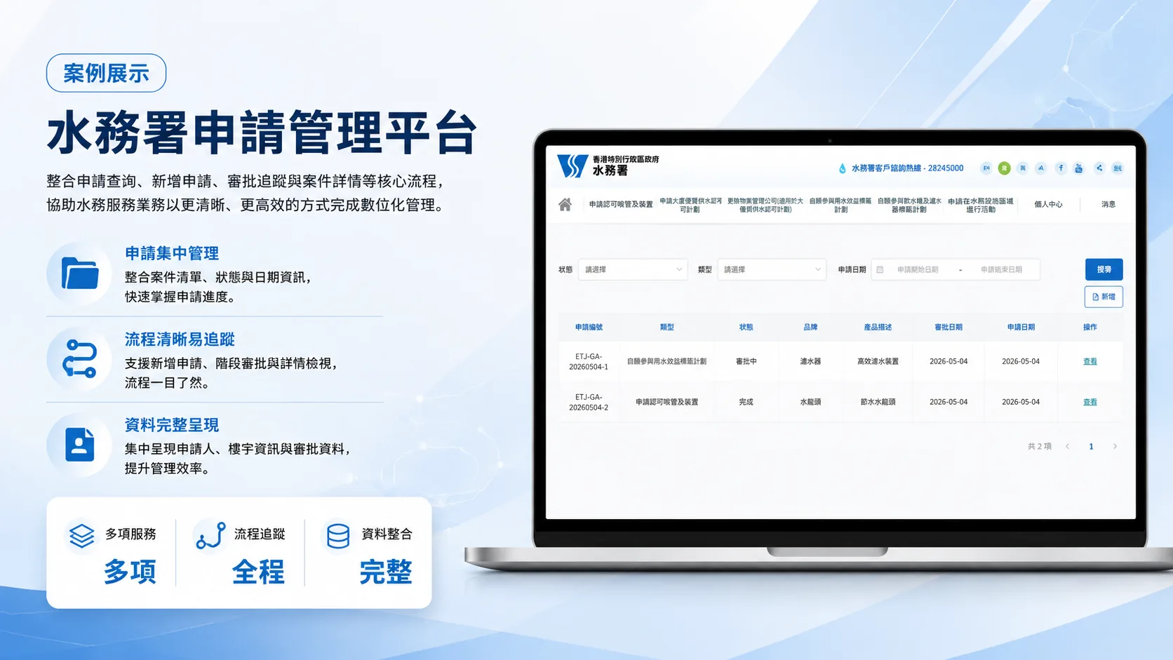 香港水務署電子申請系統 封面